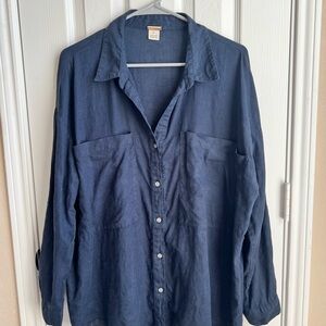Magaschoni 100% Linen Navy Button Down Shirt